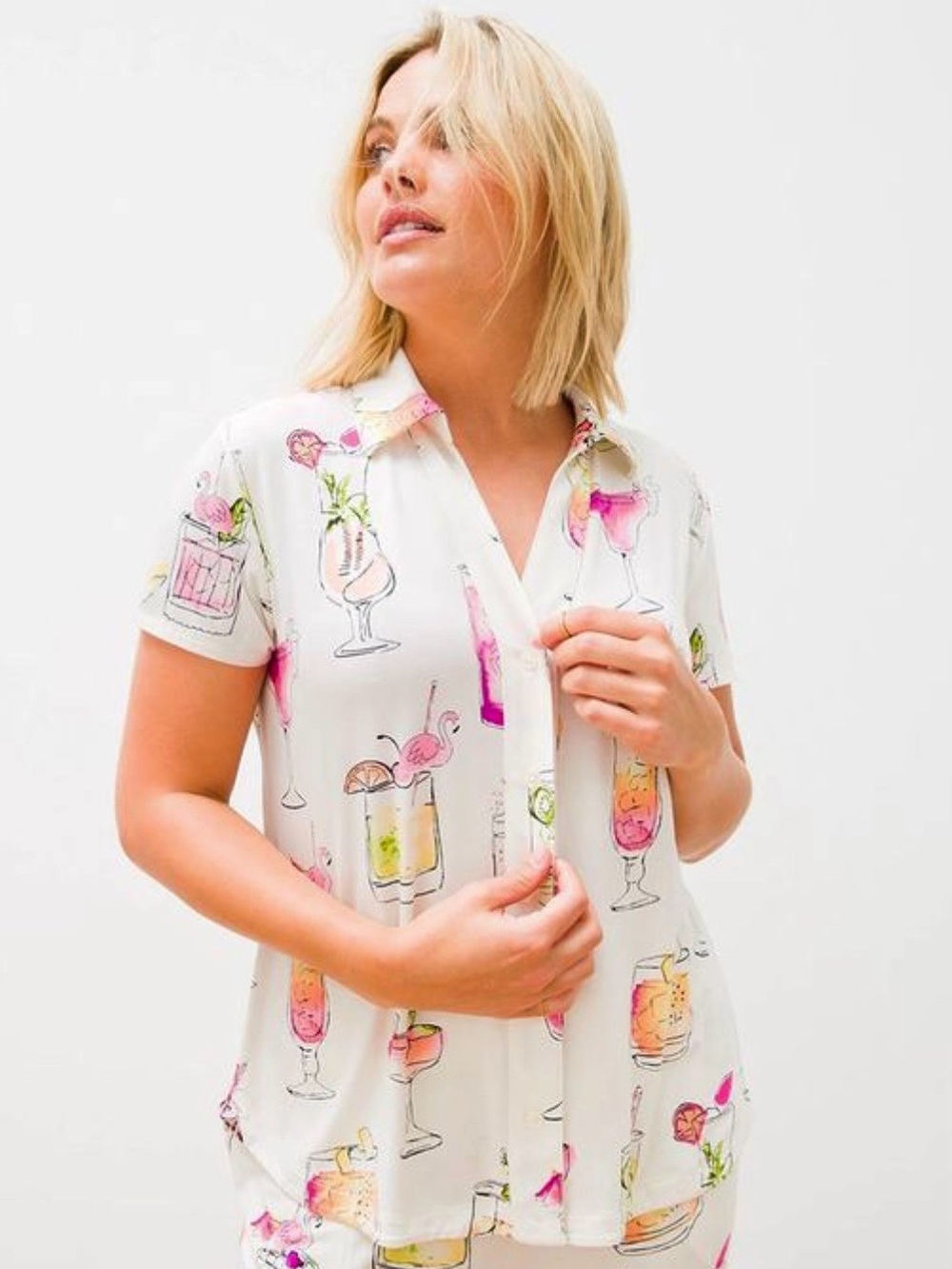 Soma Cool Nights Short Sleeve Notch Collar Drinks On Me Orchid size M pajama top
